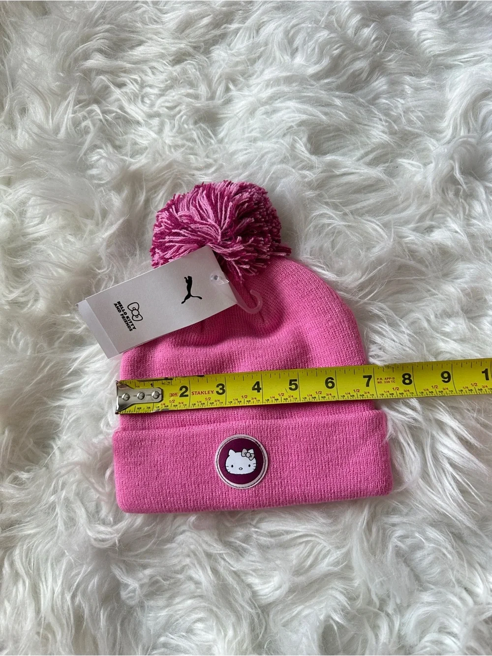 Puma Kids Pink Pom Beanie with Hello Kitty Patch